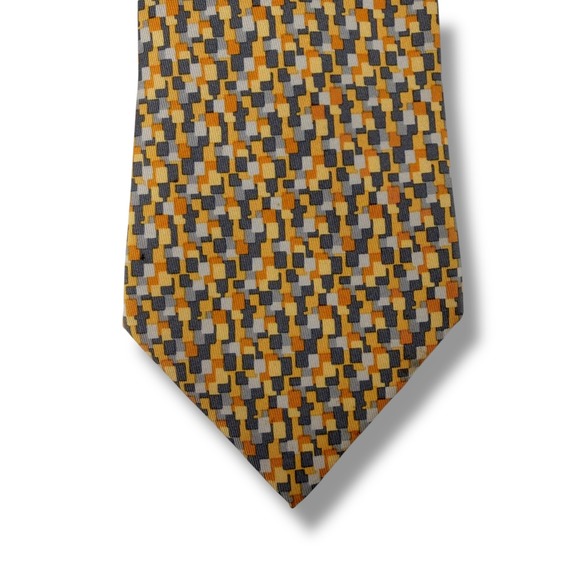 Hermes Silk Tie Mens 62"L Yellow Orange Grey Geometric Mosaic 5089 PA France - Picture 4 of 6